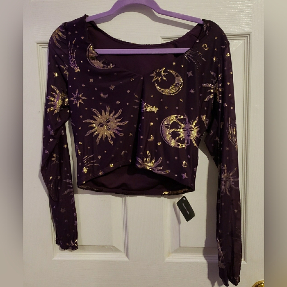Blackmilk Burned Velvet Sun And Moon Heart Long Sleeve Top - Picture 2 of 6